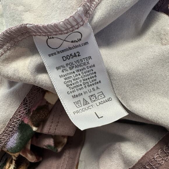 New Stevie Hender Mauve Floral Faux Wrap Dress Soft 3/4 Sleeve Boho Size L - Picture 9 of 9